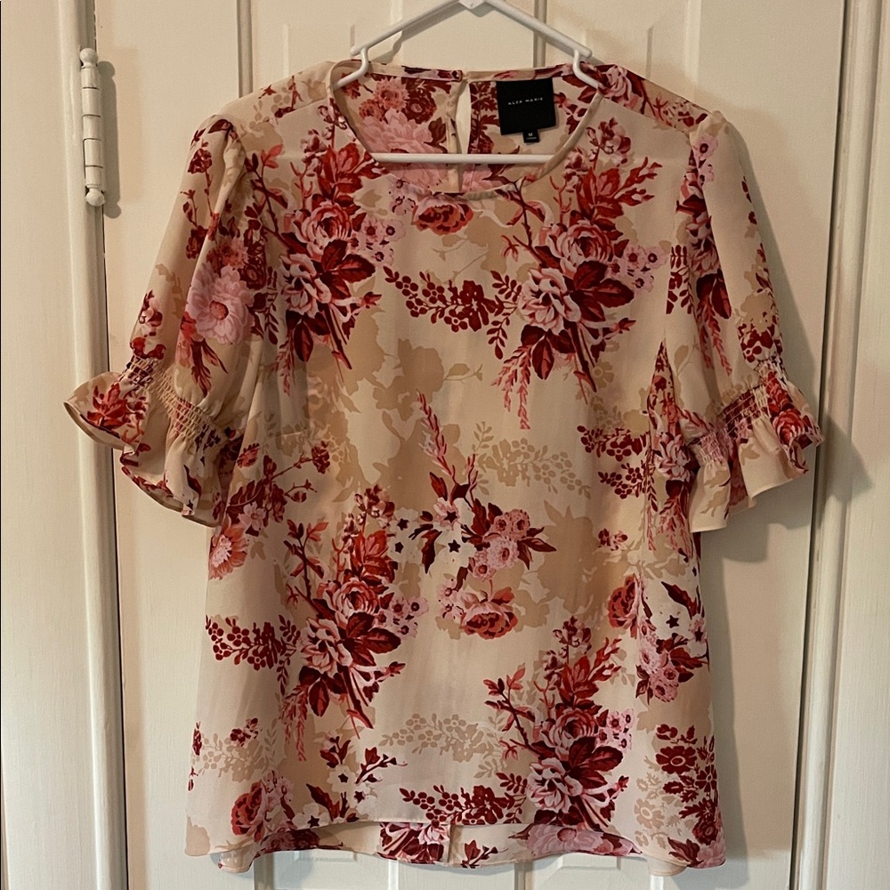 Alex Marie Red and Pink Floral Blouse